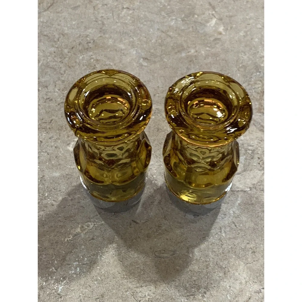 Vintage Viking Georgian Glass Amber Honeycomb Salt And Pepper Shaker Set